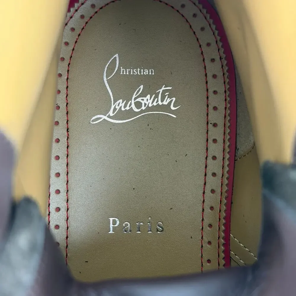 Christian Louboutin Caracolo Lion Suede Lace Up Boots Cafe Brown Size 44